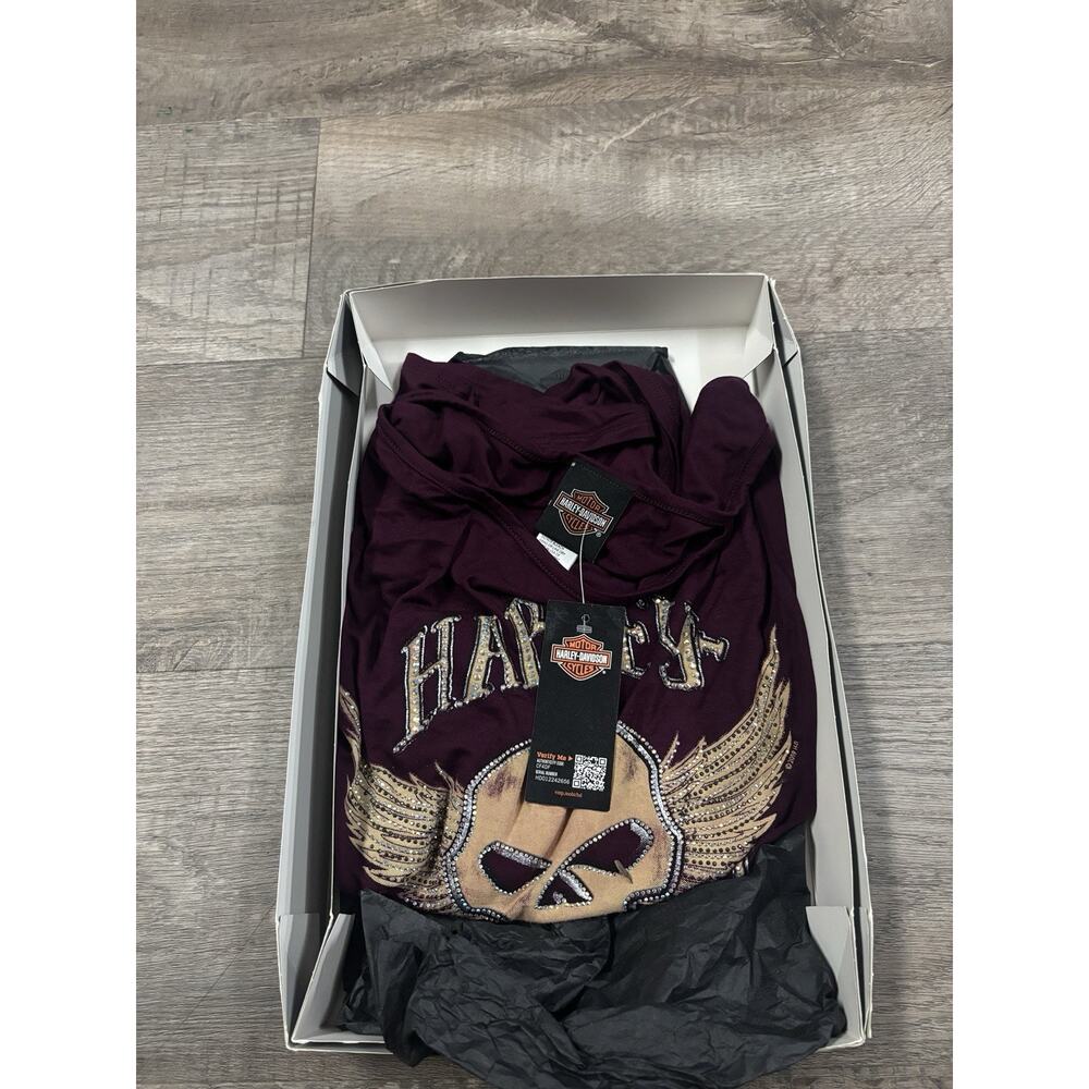 Harley-Davidson Rocking Willie Winged Skull Long Sleeve Scoop Neck Top NWT Sz M
